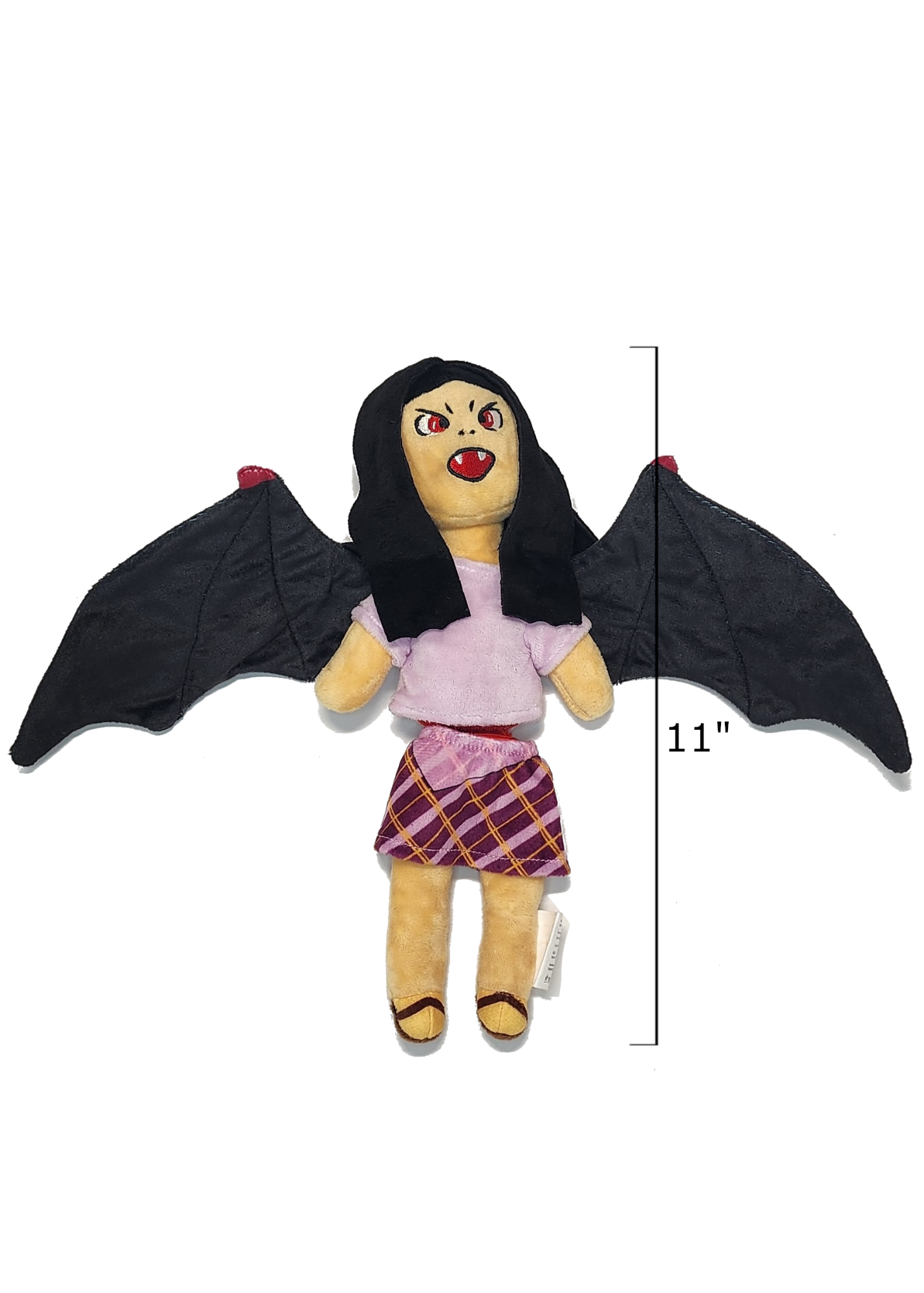 Plush toy with bat wings and measurement label on a white background