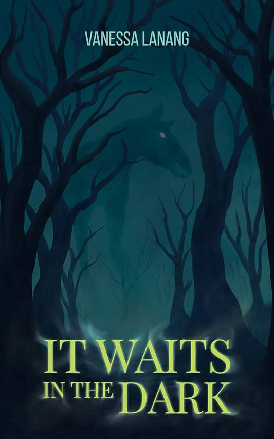 Book cover of 'It Waits in the Dark' by Vanessa Lanang with a dark forest silhouette.