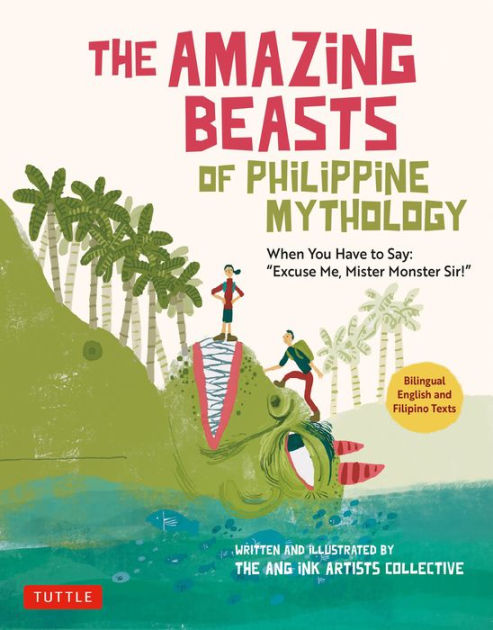 Book cover of 'The Amazing Beasts of Philippine Mythology' with illustration of two people on a creature.